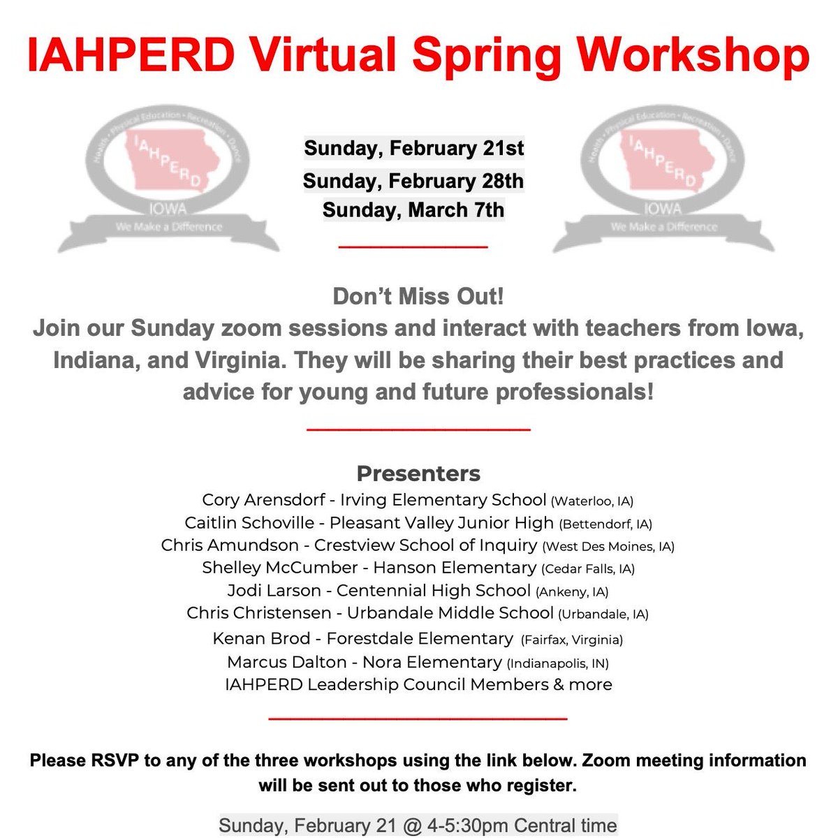 ChadJamison07's tweet photo. Excited to be hosting the first IAHPERD workshop of 2021 with @msdrexler25 tomorrow! Still time to sign up! https://t.co/DXriwCnvZ6 @iowaahperd https://t.co/ddo8UiBpWn