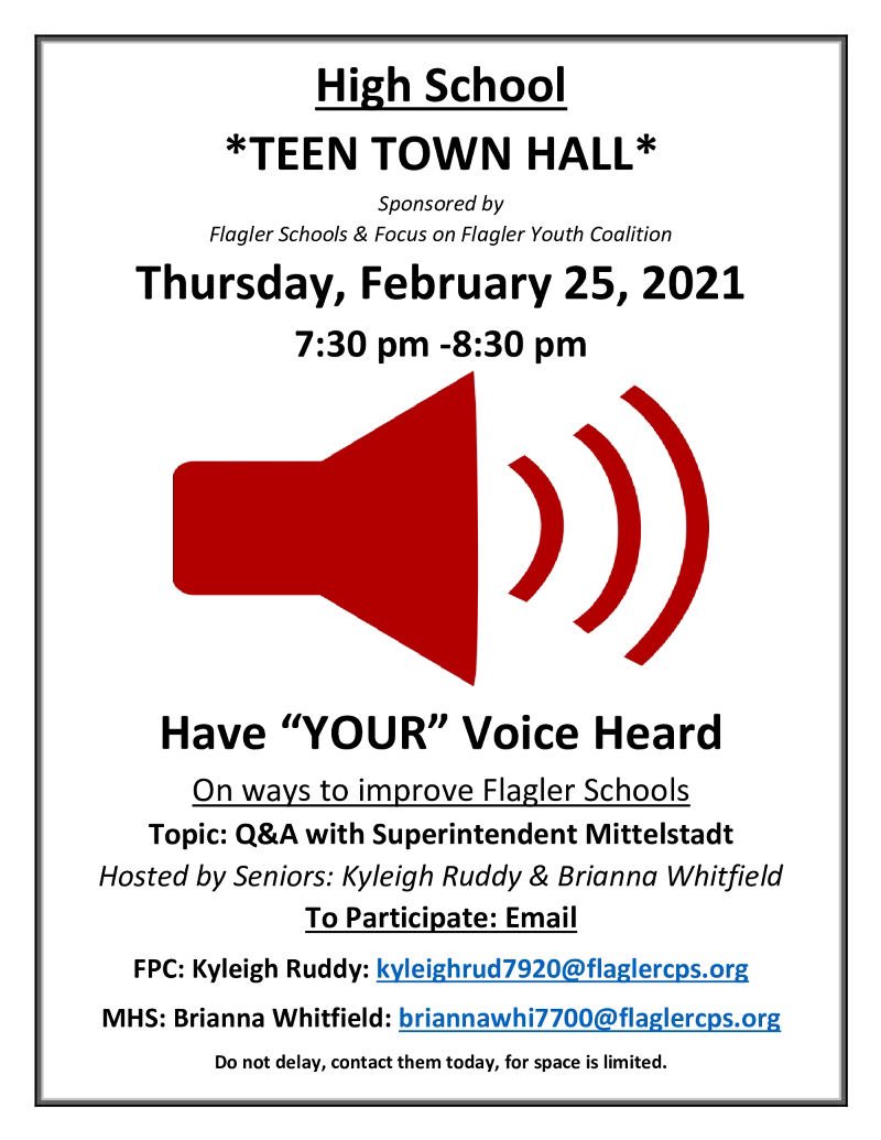 This is a great opportunity for <a href="/FPCHS/">Flagler Palm Coast High School</a> and @MHSPirateNation student voices to be heard! Contact your student school board member representative to participate! <a href="/FlaglerSchools/">FlaglerSchools</a>
