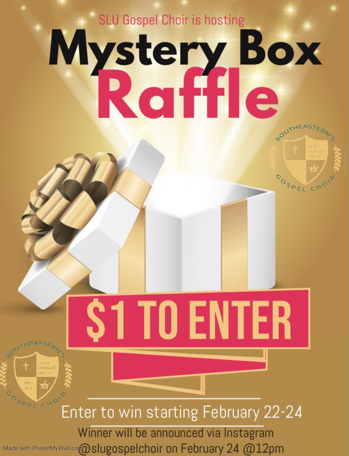 Hey Lions!!We present to you THE MYSTERY BOX RAFFLE💚💛! Come and enter to win a mystery prize. You don’t want to miss out on this prize! Only $1 to enter. Enter our raffle by sending your $1 to our cashapp $SLUGC with the title “MysteryBox”. Tell a friend and try your luck Lions