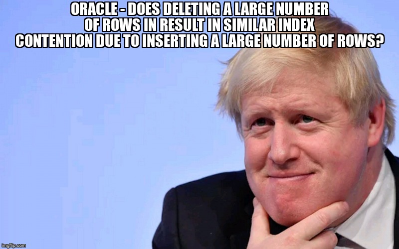 overflow_meme's tweet image. Oracle - Does deleting a large number of rows in result in similar index contention due to inserting a large number of rows? stackoverflow.com/questions/6629… #oracle #oracle12c #oracle19c