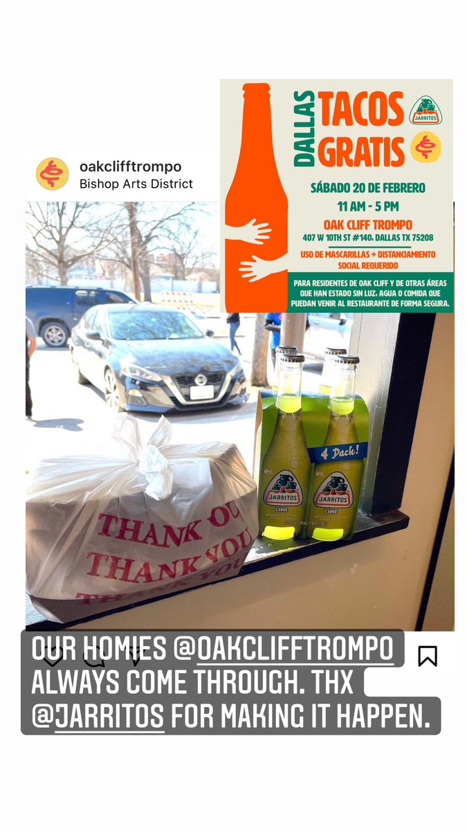 UnitedTacosUSA's tweet photo. Grateful for @Jarritos for stepping up and supporting local taquerias. #Dallas and #Houston served up warm meals aka fresh tacos by @OakCliffTrompo &amp; @boomboxtaco1 🌮🌮🌮 
.
.
#tacos #texas #tacosoftexas #jarritos #freefood #snowcopalypse #tacotrucksoneverycorner https://t.co/8L7q9Co2IW