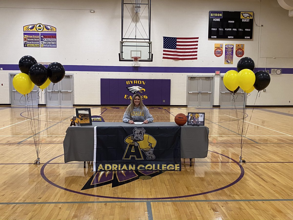 ByronGirlsBball's tweet photo. What a day for @Mclement31 ! Before hitting the clutch shot to seal Byron’s big win, she signed to play basketball at Adrian College. We are so proud of you #31 and can’t wait to watch you play for @acwb_basketball ! https://t.co/XZPy1pfOmY