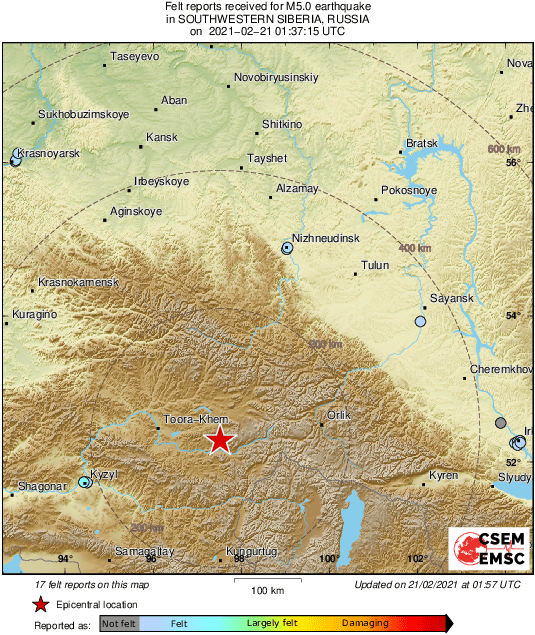 LastQuake's tweet photo. M5.1 #earthquake (#землетрясение) strikes 98 km E of #Toora-Khem (Russian Federation) 21 min ago. Effects reported by eyewitnesses: https://t.co/7NWtotq2ta