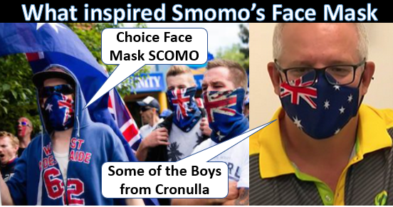 mryansisland's tweet photo. Whats with #ScottyFromMarketing and the #ReclaimAustralia mask attire? THe brothers from #Cronulla love getting their pics taken & the media attention MUch like @ScottMorrisonMP with #ScottyFromStagedEvents love the Patriot twist So #Liberal / #LNP https://t.co/ac3G8fSx7n