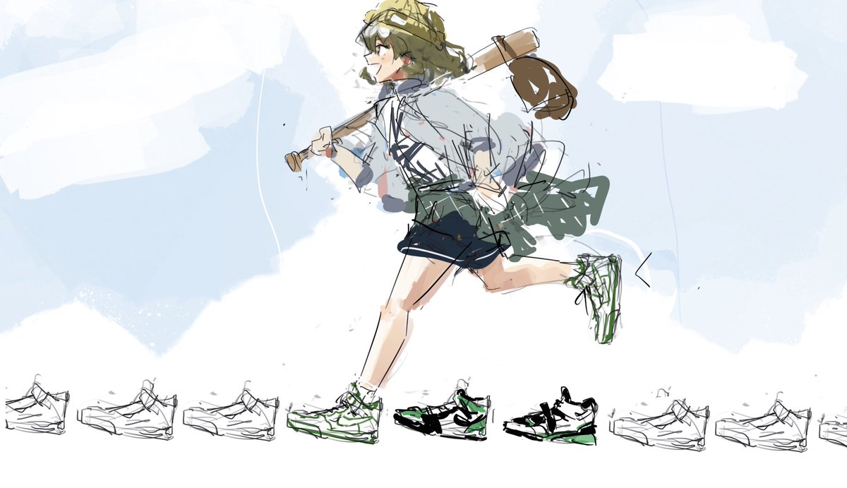 1girl solo shoes running shorts sneakers goggles  illustration images
