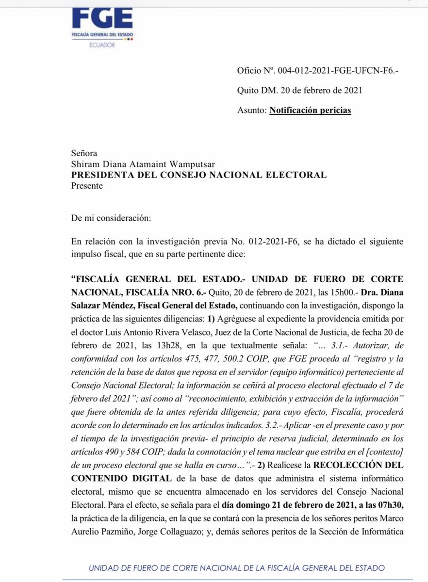 ecuainm_oficial's tweet photo. 🛑#ATENCION #URGENTE #Ecuador ¡Más injerencia! JUEZ LUIS VITERI @CorteNacional pedido @FiscaliaEcuador dispone RETENCIÓN DE TODA LA BASE DE DATOS ELECCIONES 7 FEB. ACTO SE CUMPLIRÁ DOM 21 FEB  a las 07h30 oficinas @cnegobec #Elecciones2021Ec #ElPestilenteLegadoDeJCTrujillo https://t.co/UmlcY7Rcm4
