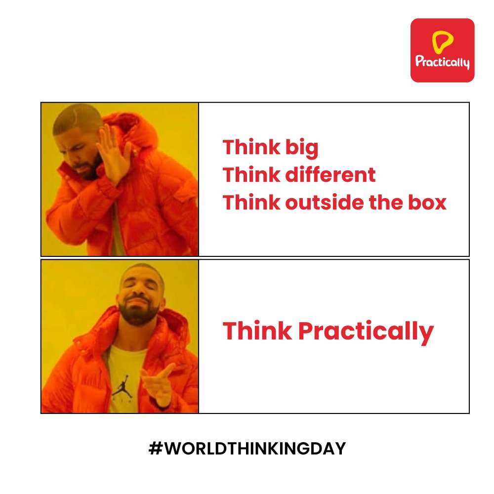 practicallyapp's tweet image. Problems turn into solutions when you think Practically. #bringlearningalive by #learningpractically 

#WorldThinkingDay  #PracticallyApp  #learnpractically #drakememes