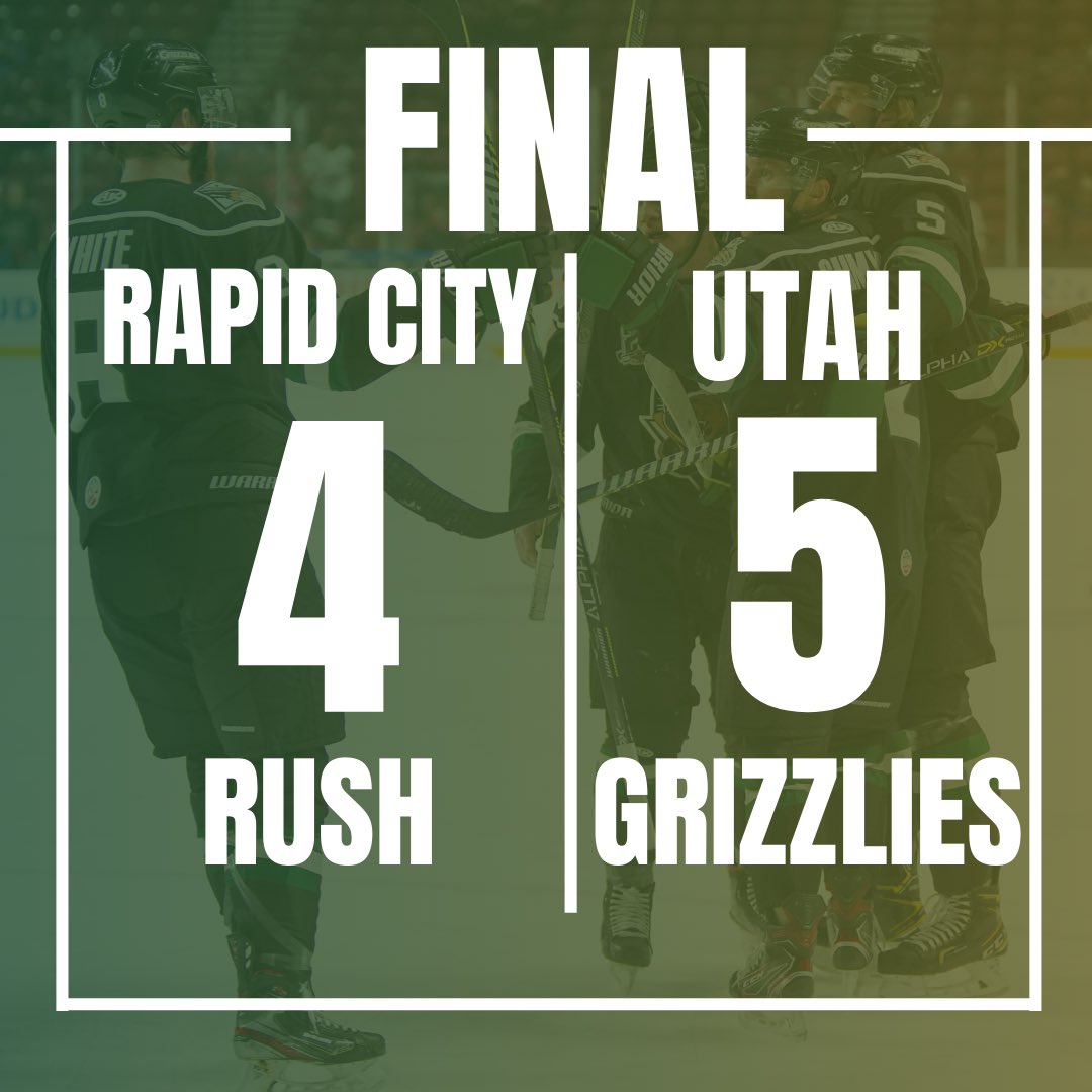 🚨Grizzlies win 5-4!!🚨

WELCOME TO UTAH NICK HENRY, WITH THE GAME WINNER! 🚨

Ryan Lowney 2 🚨 2 🍏
Ty Lewis and Mitch Maxwell with 2 🍏
Grizzlies 6-1-1-1 vs Rapid City this season!

#GoGrizzGo🐻🏒