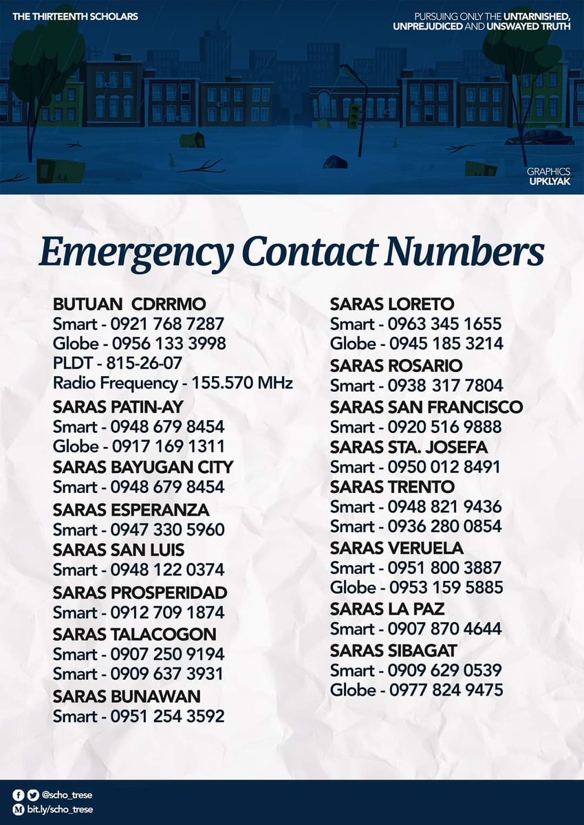 scho_trese's tweet photo. Here are the emergency contact numbers for the following areas. #AuringPH #RescuePH #CARAGANeedsHelp | @scho_trese via @Carl_Gangca https://t.co/kfQ3C9SbJi