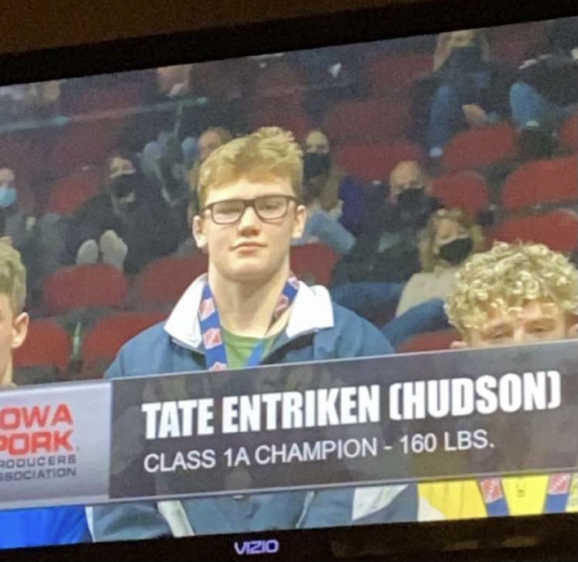 Junior Tate Entriken won the 1A state title in the 160 weight class today at state wrestling #hudsonschools (jc)