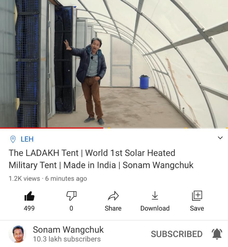 Wangchuk66's tweet photo. AND FINALLY THE AWAITED VIDEO...
of the World's 1st Solar Heated Military Tent.

Explains how it works, what it costs n how it fights #ClimateChange, 
No pollution, no power, no power bills
#MadeInIndia #ILiveSimply
Click link below &amp; share in your circle:
https://t.co/ZGxOyiAFWP https://t.co/37QfmjOMPL