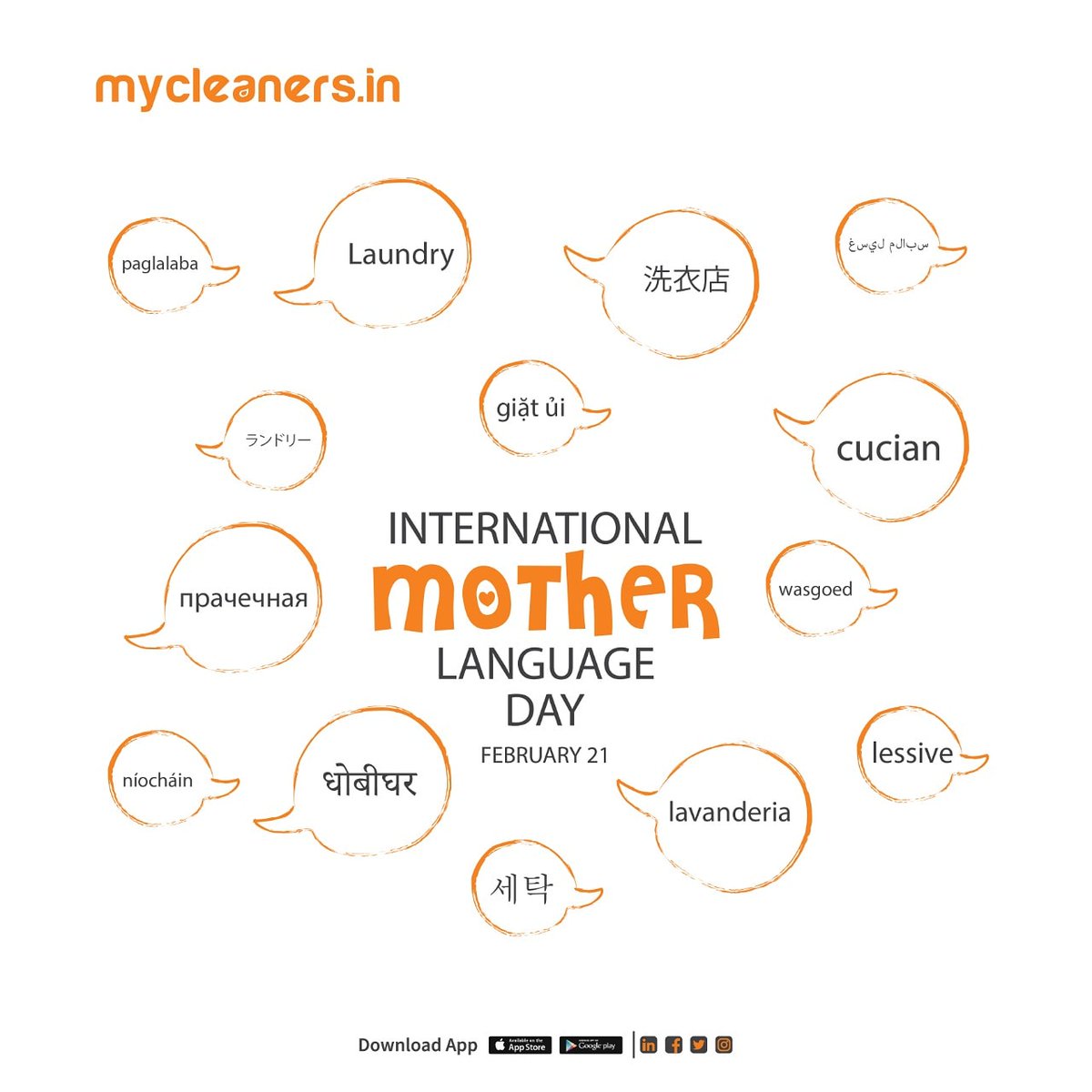 MycleanersIn's tweet image. At Mycleaners we respect each language as No matter where you live in the world which language you speak because laundry and other household Chores are the integral part of every home around the world.

#mycleaners #InternationalMotherLanguageDay 
#language
