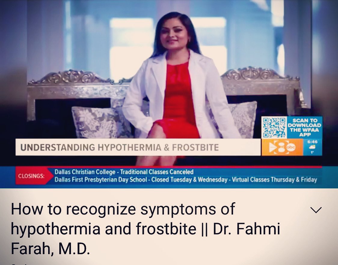 FahmiJFarah's tweet photo. Freezing temperatures & power outages across Texas. Here’s my interview with @abcnews @wfaa discussing hypothermia & frostbite w/ @SoniaAzadTV Wishing everyone good health & warm temperatures. Stay safe.
https://t.co/DR4536QGWi…
#Hypothermia #snowday #Snowflake #FreezingInTexas https://t.co/npqu2eGOyS