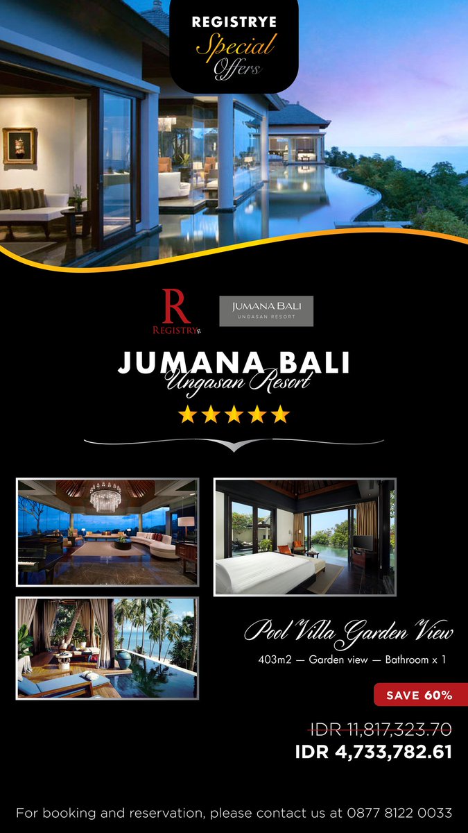 registry_e's tweet photo. RegistryE | Hotel's Offers. For booking and reservation, please contact us at 0877 8122 0033 #RegistryE #Deals #Bali #banjir #sejutasayanguntukamanda #banjirkotanyakaburgabenernya #geiszbohong #Blbrightfutureruangguru #pdipjuarakorupsi #penthouse2ep2 #guejelas160 #Luxury #Promo https://t.co/kn2qJnfx61