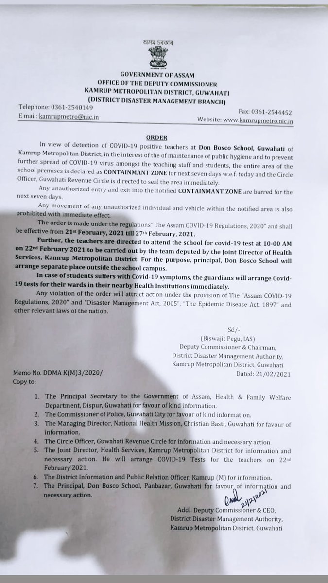 DCKamrupMetro's tweet photo. CONTAINMENT ZONE ORDER

Don Bosco Panbazar declared as containment zone for next 7 days. 

#IndiaFightsCOVID19 
#AssamCares
#Guwahati
#KamrupMetro https://t.co/6cd90ZtFZZ