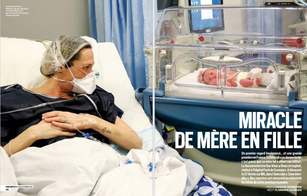 gynfoch's tweet photo. Magazine @ParisMatch 18/02/2021
"Miracle de mère en fille"

#hopitalfoch #gynfoch
#Exploit #chirurgie #prouesse #france #greffe #greffeuterus #naissance2021 #naissance #naissancebébé #bebe #bebe2021

Crédits photos : @VirgiBonnefon https://t.co/aHeMhwx8e6