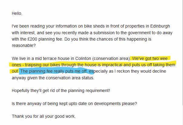SpokesLothian's tweet photo. #GardenShed #BikeShed
Dear @MathesonMichael
😍Thanks for changing the law!
😍Here's a family who will now🚲more as a result of the change
https://t.co/GU8I00M5L6
🤔Next, please act speedily on your #TrafficOrders review: the present system is delaying safer 🚲🦽🚶♀️facilities https://t.co/pSnlLmyNfN