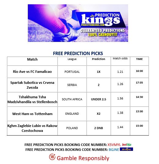 P_kingsltd's tweet photo. Waooo!!!! 
Here is our sure 3 free prediction picks for today.
You can always send us a Dm on our WhatsApp number: +2349056530125 for more accurate predictions and tips.
#betway #betking #betcoza #whatsapp #bet9ja #predictionkings #kings #bet #betting #accuratetips #tbtuesday https://t.co/uVpQgWCEXV