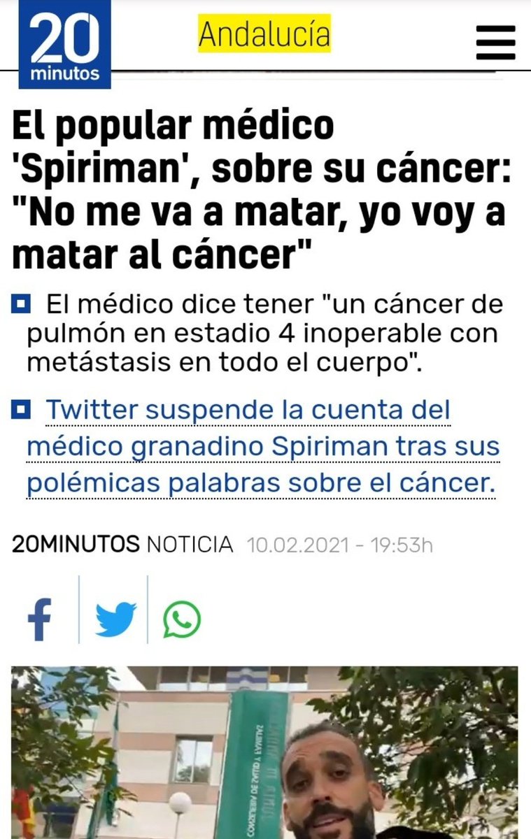 Hace 11 días estaba casi paliativo y ahora, curado. Ni en Lourdes...
Fuera coñas, lo de Spiriman es de juzgado de guardia y, con agravante de desinformación siendo médico, deberían plantearse hasta inhabilitar a semejante sinvergüenza. Lo suyo es asqueroso por varias razones. ⬇️