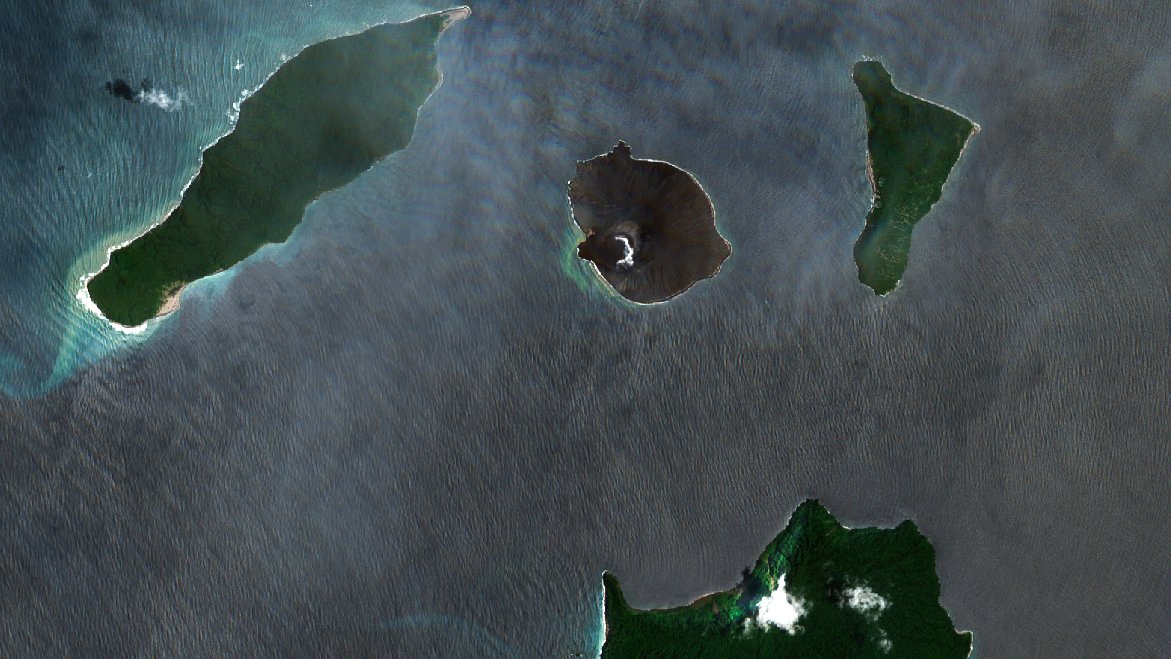 Fresh satellite image of Krakatau volcano in the Sunda Strait, Indonesia🇮🇩 captured today 21st February by the #Sentinel-2🛰️
