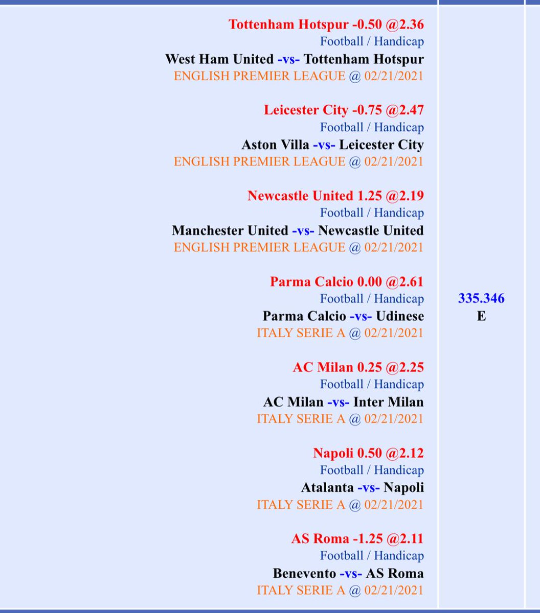 TXBET2's tweet photo. parlay malam ini 21/02/2021. moga JP yah.
sudah dukung tim kamu belom?
yuk pasang di sini aja.
Link Resmi : 23.94.95.179
Trusted
#judibola #judionline #txbet #sbobet https://t.co/WIfRaf6vqR