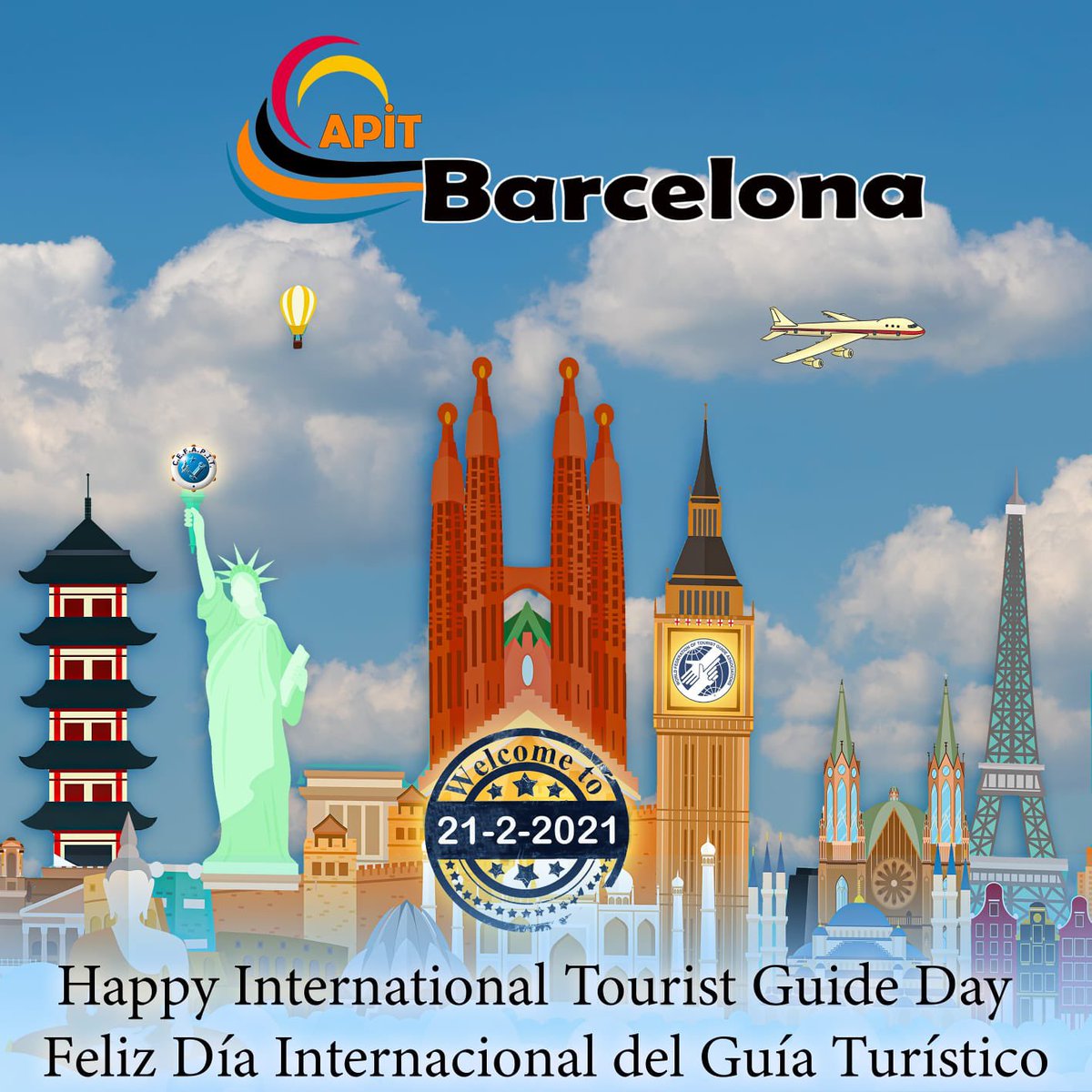 apit_barcelona's tweet photo. 🎉 Happy International Tourist Guide Day                                      🥳Feliz Día Internacional del Guía de Turismo
🍾Feliç Dia Internacional del Guia de Turisme
#ITGDay2021  #guiaoficial #guiahabilitat #licensedtourguide #barcelona #apitsiemprecontigo #apitsempreambtu https://t.co/XrRB124hCw