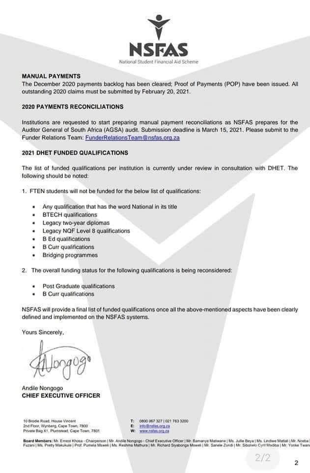 Prime Minister On Twitter Nsfas Will Not Cover The Ff Qualifications As Per Ramaphosa Instruction 1 Any Qualification That Has The Word National In It S Title 2 Btech Qualifications 3 B Curr