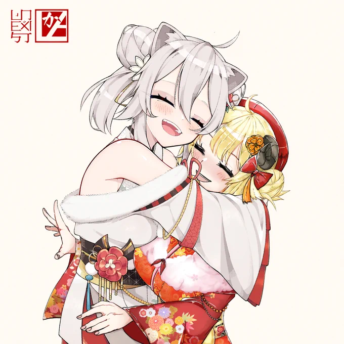 Art trade with @LAKART0. ✨
New year Botan and Watame. ♌🐏

#つのまきあーと #ししらーと 