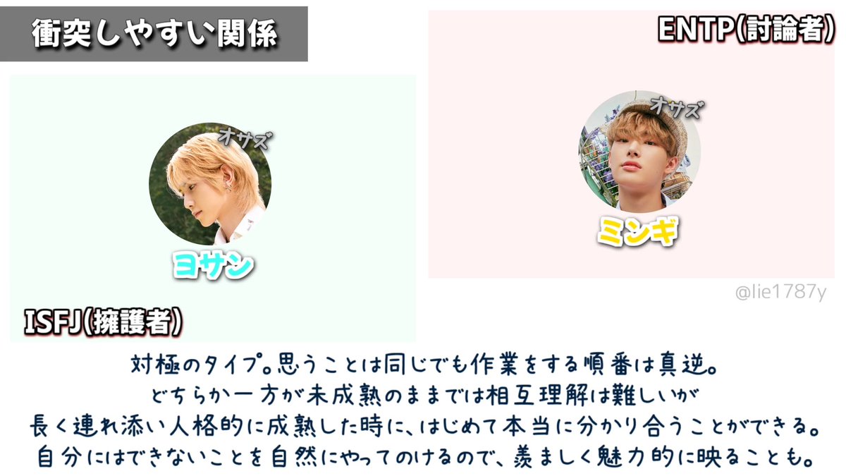 Lie Mbtiでみるアチズの相性 個人統計的にいい感じの有意水準が出たところもあったので まとめてみました 布教活動等への画像利用はご自由にどうぞ 本来mbtiに相性論はないため こういう見方もあるのかも 程度でお楽しみください 引用 Lie Mbtiでみるアチズの相性 個人統計的にいい感じの有意水準が出たところもあったので まとめてみました 布教活動等への画像利用はご自由にどうぞ 本来mbtiに相性論はないため こういう見方もあるのかも 程度でお楽しみください 引用