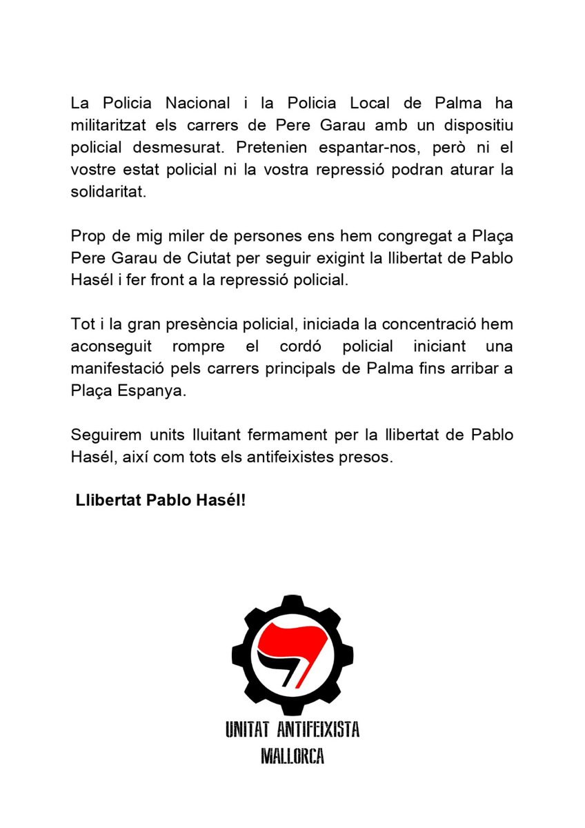 1920Asac's tweet photo. Seguim lluitant per la llibertat de Pablo Hasél! https://t.co/jz3FBHliFH