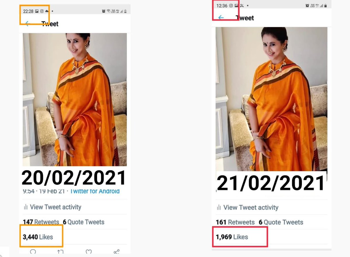 Hi @TwitterIndia I’ve experienced it in few of my posts where my likes n retweets r deliberately reduced at different times in a suspicious manner. U can check it in d pics below @verified @Twitter चलो IT सेल वालों को तो रोज़गार हैं #दया_कुछ_तो_गडबड_है 🤔🧐