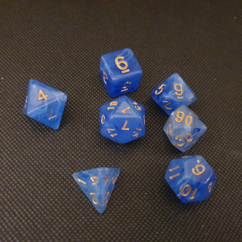 dungeonrolls's tweet image. A vapour set of dice, I guess I would need better lighting to show them off properly.

#poorlighting #badlighting #bluedice #vapourdice #vapordice