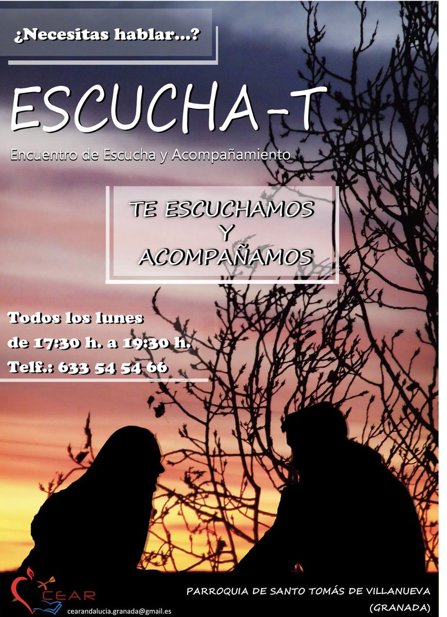 El próximo lunes un grupo de hermanas comienzan el encuentro de escucha y acompañamiento, para todas aquellas personas que necesitan hablar y ser escuchadas. En la parroquia de S. Tomas de Tomas de Villanueva (Granada) estarán con los brazos y el corazón abiertos esperándote.