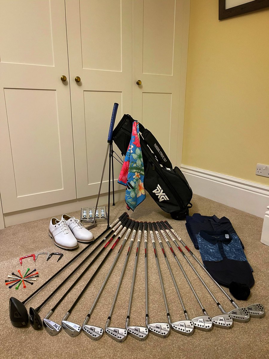 Not missing golf at all... 

Definitely haven’t cleaned all my clubs (again) and laid out all my new clobber &amp; gear.

I know I’m not alone 
😫⛳️🏌🏼‍♂️😂
#BRINGBACKGOLF