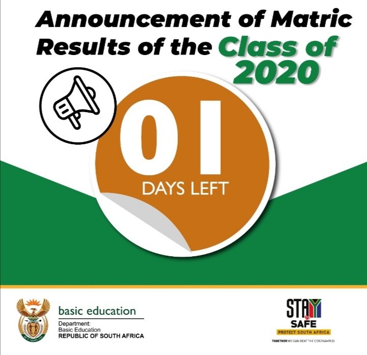 FezileDabiDM's tweet photo. The Department of Basic Education will announce the Matric results for the class of 2020 on the 22nd of February 2021.

Goodluck Fezile Dabi District.

#01DayLeft
#MatricResults2020 https://t.co/HedLuGb3NZ
