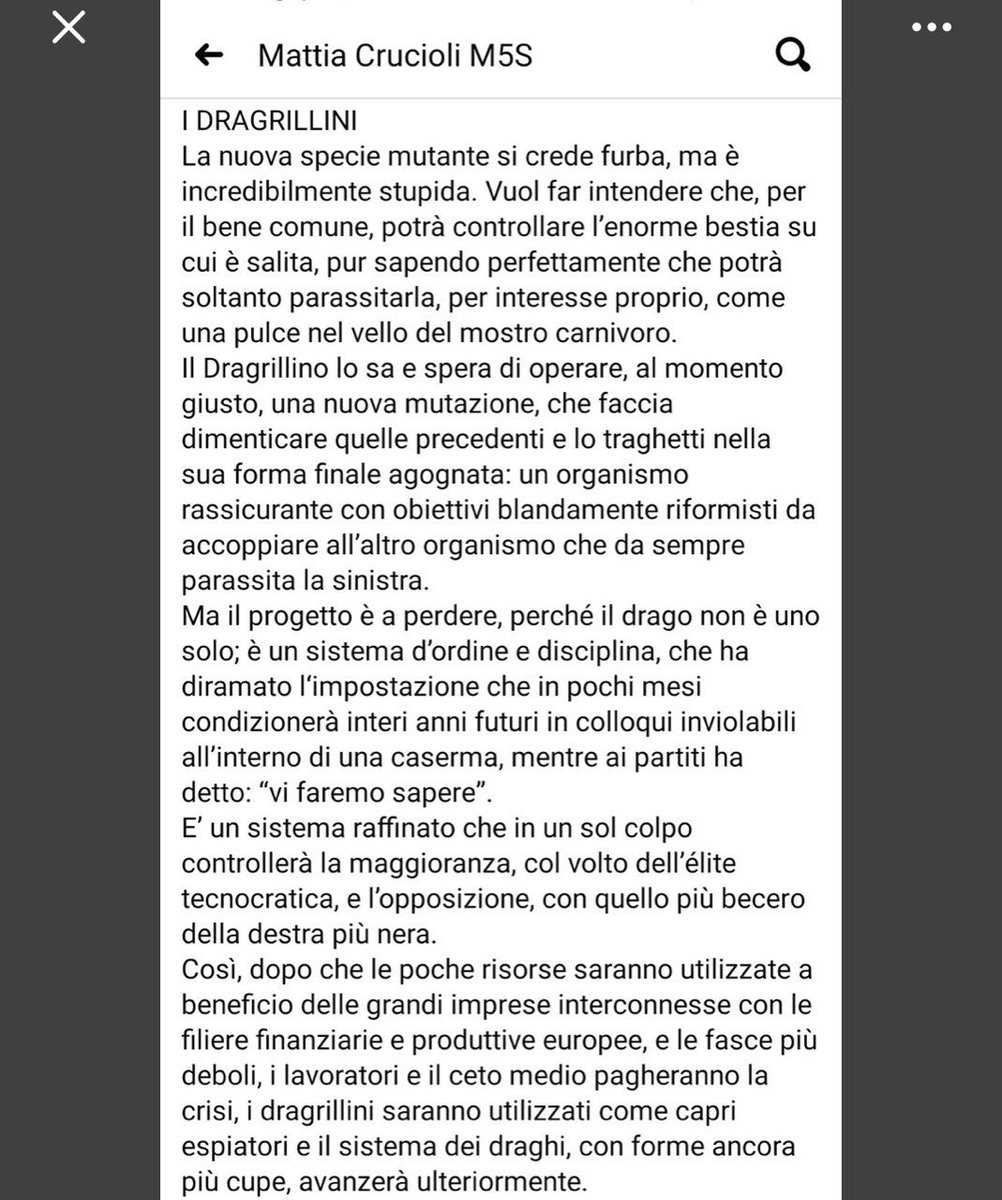 _MASSlMO_'s tweet photo. Qualcuno definisce #Draghi un Grillino. 
Se così fosse dovrebbe revocare #Autostade ai #Benetton, proteggere il #RDC, la #prescrizione, fare una legge sul #conflittodiinteressi, ecc..

NON SCHERZIAMO! 

La realtà è che questo qualcuno o ci prende in giro o è diventato un Draghino https://t.co/YFMNlaAD4Y