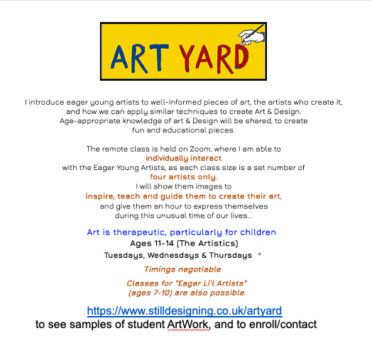 DesigningStill's tweet image. stilldesigning.co.uk/artyard To enrol/ askquestions and see artwork samples.