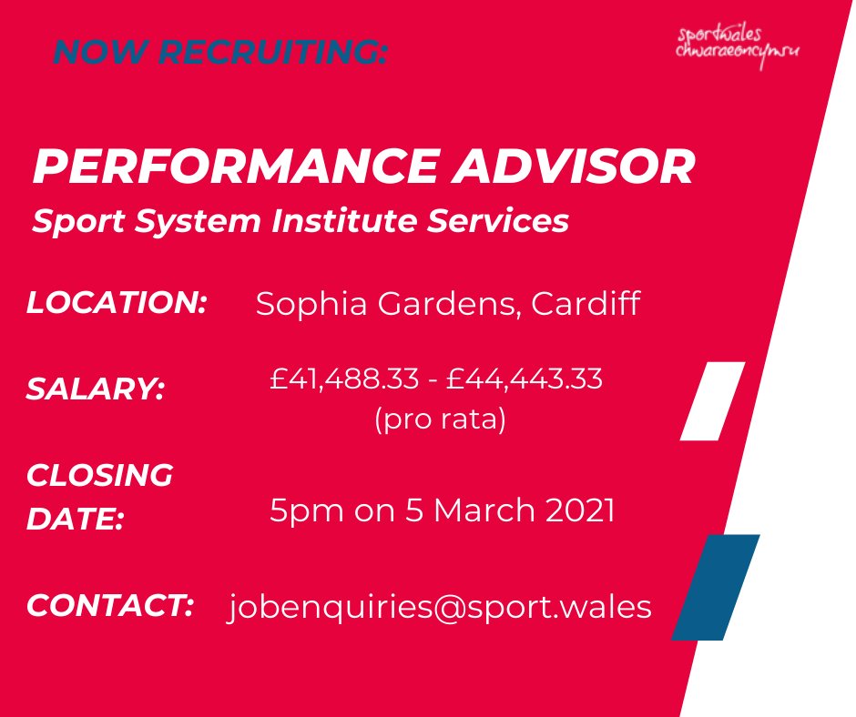 sportwales's tweet photo. NOW RECRUITING: 

Performance Advisor 

For further information please visit our website: https://t.co/bxOYDEmZZY https://t.co/dvXvnwgXR0