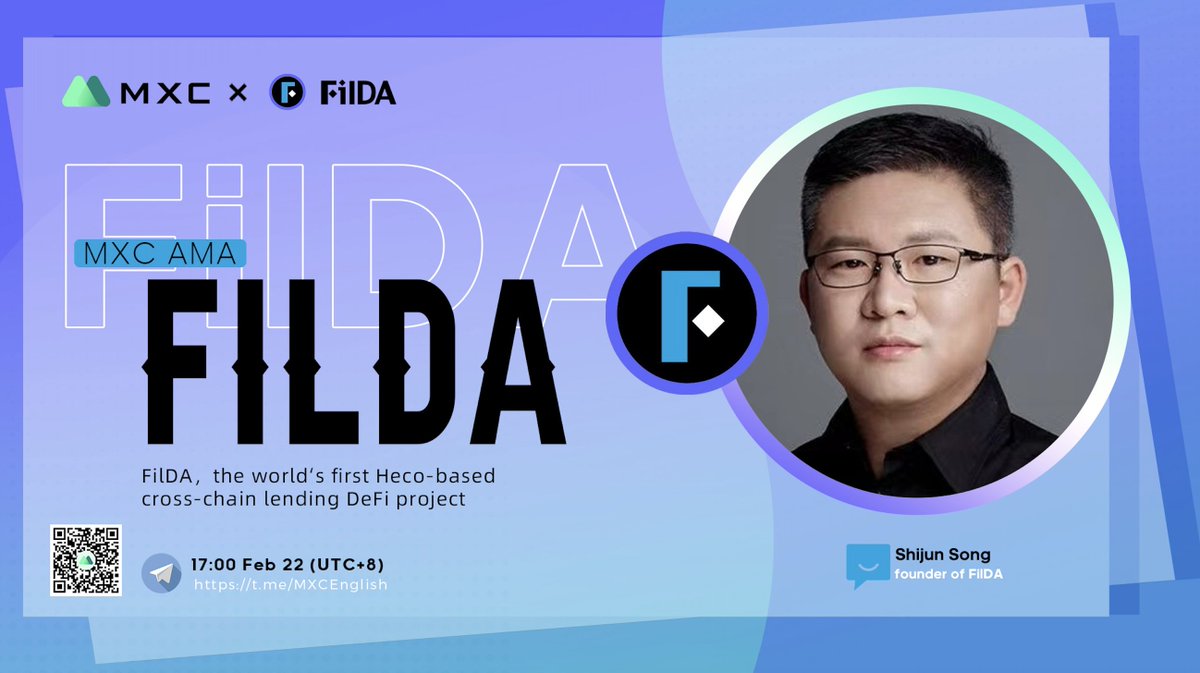 🎉.@MXC_Exchange AMA with @fildafinance $FilDA

📍MXC teleg group: t.me/MXCEnglish
⏰17:00, Feb 22 (UTC+8)

Join us to learn more about @fildafinance &amp; #FilDA and you will have a chance to win airdrop💰!

Welcome to join ! 🤗