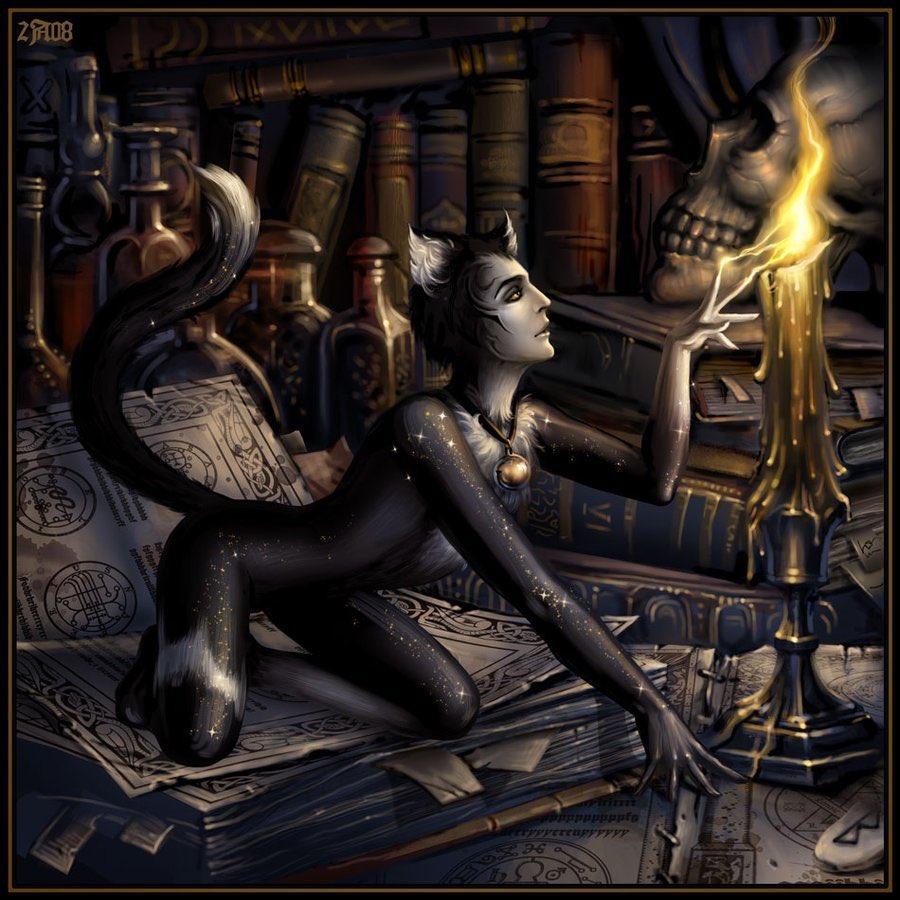 MagicalMisto's tweet photo. Mistoffelees was alone in his den surrounded by his books and potion bottles. He was practicing his magic, testing a new element that he had learned. Fire. After hours of practising he had managed to produce a flame on a candle. Already transfixed with the glow he had created. https://t.co/QOdv0fpuRR
