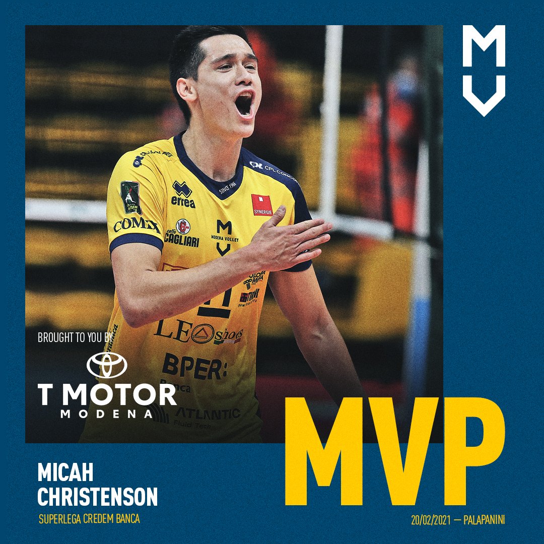 modenavolley's tweet image. 𝗠 𝗩 𝗣 ❕

7️⃣ PUNTI 💥
7️⃣ BREAK POINT 💪
4️⃣ ACE 🚀
2️⃣ MURI 🙌

Ancora una volta, il Capitano gialloblù è protagonista indiscusso del match! Quanti cuori per il nostro Micah? 💛💙

#ModenaRavenna 
#Noisiamolasquadra