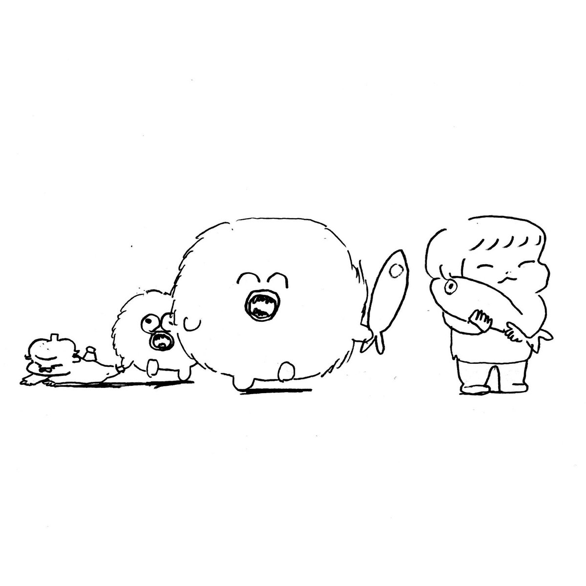 子どもの描いた百鬼夜行ならびに特にキジムナーがめちゃ可愛いので、漫画に登場させたい…。ちゃんと魚の目をくり抜いて食べるという設定が踏襲されていて良い…(3枚目からは私の描いたやつ) 