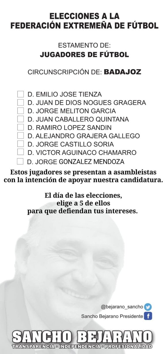 Os presento a los candidatos asambleístas que apoyan mi candidatura a presidente a las elecciones a la FEXF.
El día de las elecciones votad a 5 de ellos.
<a href="/2NAUJ9/">Juan Caballero</a> <a href="/alexgg13/">Alejandro Gragera</a> <a href="/emiliotienza/">Emilio Tienza Nuñez</a> <a href="/VAginako/">Victor Aguinaco</a> <a href="/jorgemendoza_3/">Jorge Mendoza</a> <a href="/JorgePerla4/">Jorge Castillo Soria</a> <a href="/JorgeMeliton7/">Jorge Melitón García</a> 
#RamiroLopezSandin <a href="/JuandeNogues15/">كؤد خصم نمشي نؤن qli</a>