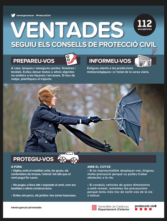 ProteccioCivilSAB (@protecivilsab) on Twitter photo PREALERTA VENTCAT. Durant el dia d'avui i fins demà dilluns al matí es poden produir episodis de vent, amb ratxes que poden superar els 20m/s. Precaució! <a href="/AjSantAdria/">Ajuntament SantAdrià</a> <a href="/PoliciaLocalSAB/">Policia Local Sant Adrià</a> PREALERTA VENTCAT. Durant el dia d'avui i fins demà dilluns al matí es poden produir episodis de vent, amb ratxes que poden superar els 20m/s. Precaució! <a href="/AjSantAdria/">Ajuntament SantAdrià</a> <a href="/PoliciaLocalSAB/">Policia Local Sant Adrià</a>