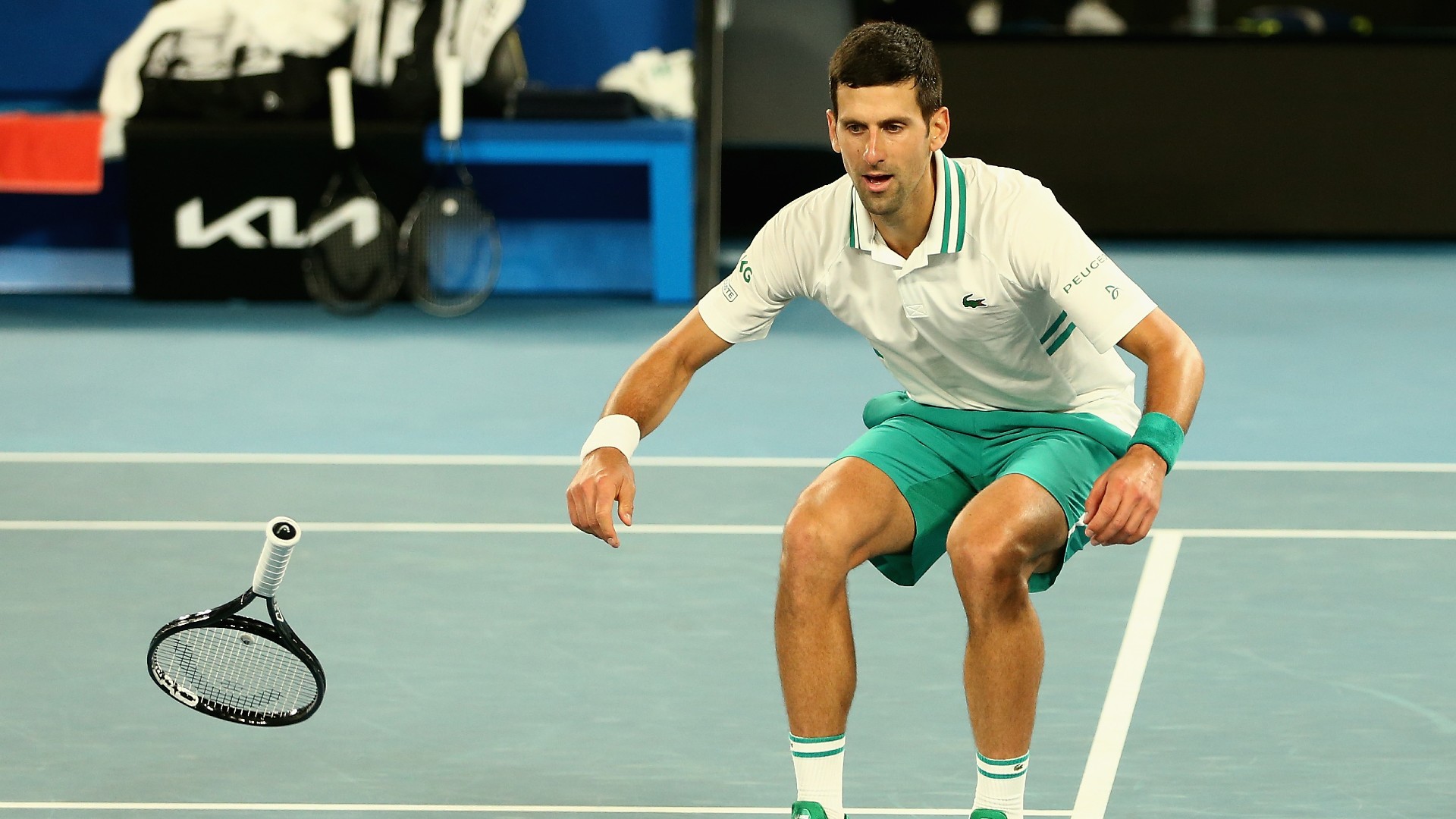 Novak Djokovic celebrates winning a ninth #AusOpen title.