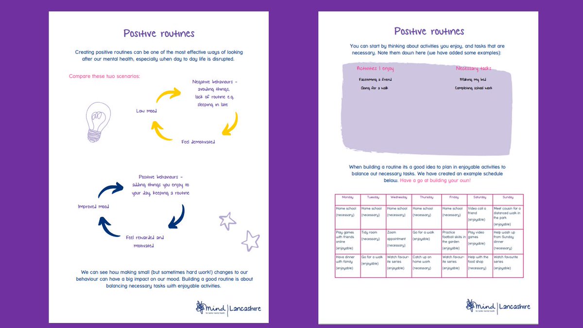 Creating positive routines can be one of the most effective ways to look after our mental health, especially when day to day life is disrupted. Find out how your young persons can balance enjoyable activities with necessary tasks via our guide from Amy. #WellbeingforYoungerMinds