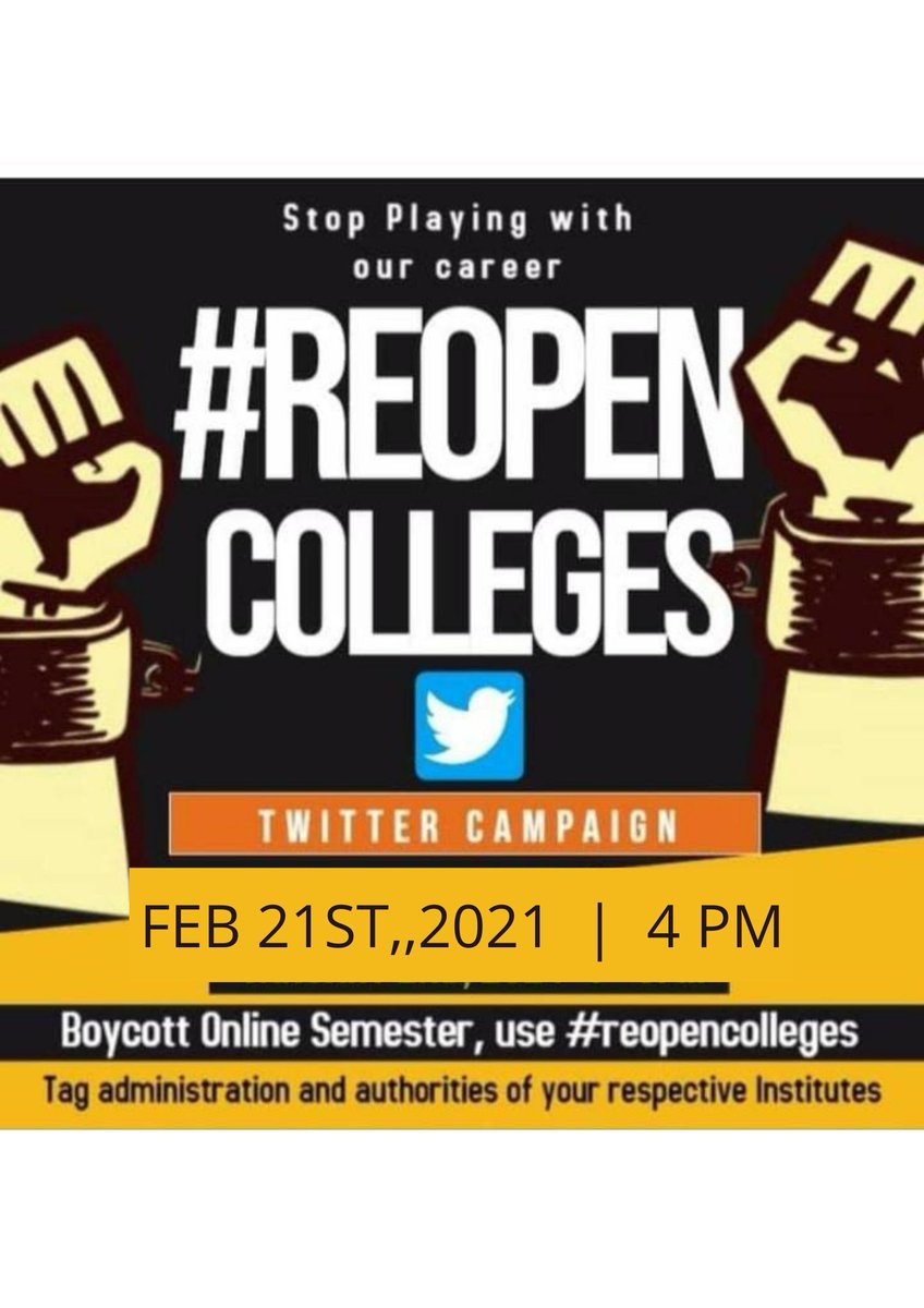 AzadKum85999627's tweet photo. #reopencolleges
@aajtak @IndiaToday @EduMinOfIndia @DrRPNishank @ndtv @DDNewslive My eyes aren't allowing me to use electronic gadgets all the time when we try to study.
Bars,Gym,Market can be opened then why not colleges
Kya hmare dekh se siksha ko sbse pichla darja diya gya h https://t.co/utgx6YMpB8