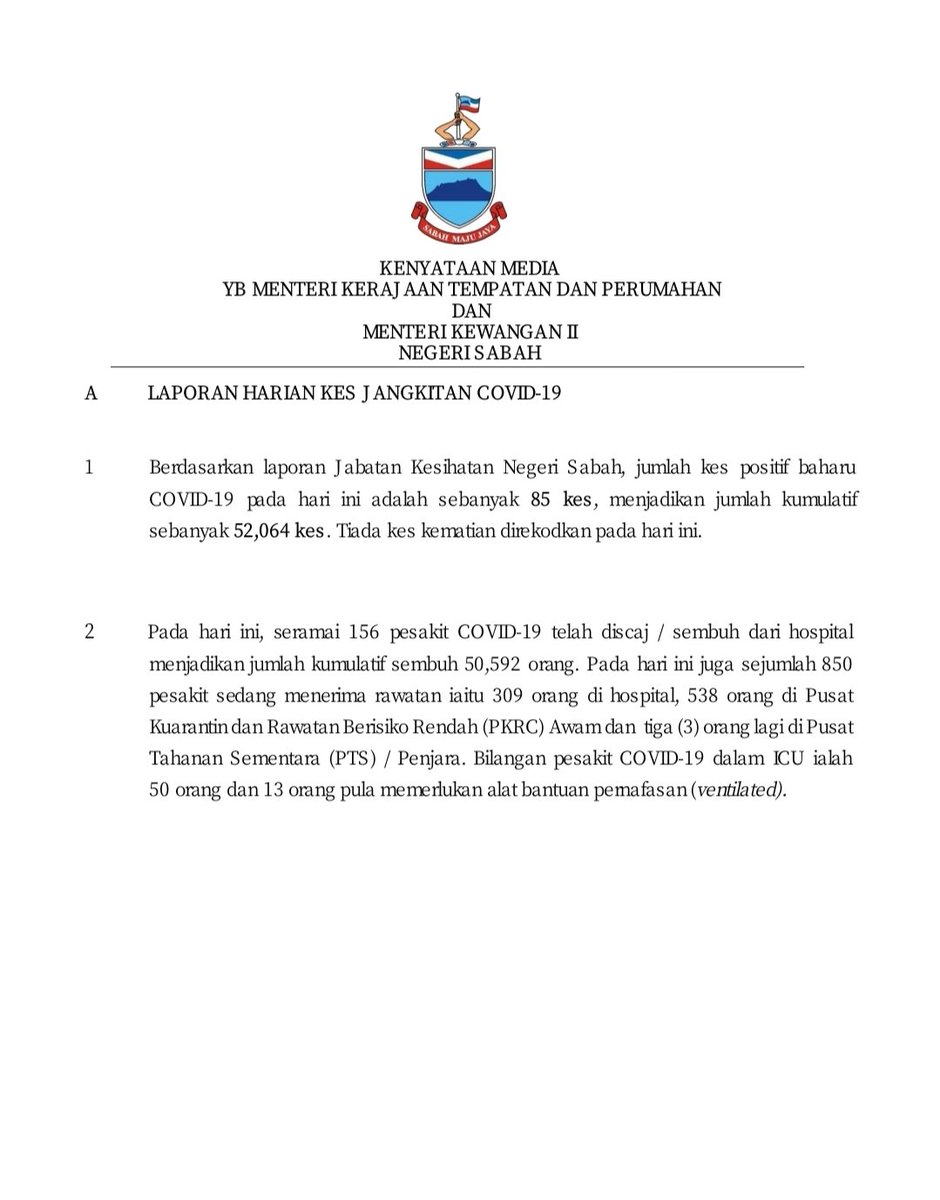 JapenSabah's tweet image. Kenyataan Media YB Menteri Kerajaan Tempatan dan Perumahan dan Menteri Kewangan II Negeri Sabah (21 Februari 2021)

Maklumat lanjut di command.sabah.gov.my

#JaPenSabah
#COVID19
#PKP2021