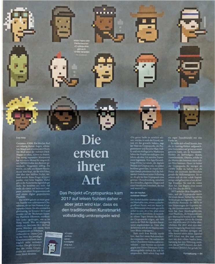 Damn cool to see @maxosirisart, <a href="/larvalabs/">Larva Labs</a>, <a href="/frenetikvoid/">Frenetik Void</a> and <a href="/beeple/">beeple</a> in the Swiss Newspaper 🔥. Congrats to you all! 🤘

Link: tagesanzeiger.ch/die-ersten-ihr…

#news #cryptoart #nft #swiss