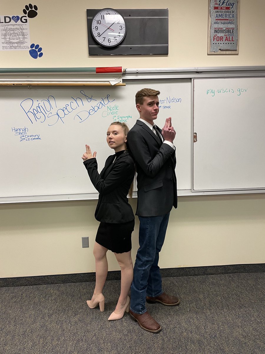 Hannah Shell (not pictured), 2nd place in Oratory and 2nd place in Lincoln Douglas Debate. Carter Nielson 3rd place in Spontaneous Argumentation. Noelle Condie 1st place in Impromptu Speech and 1st place in Spontaneous Argumentation. The team placed 2nd overall.